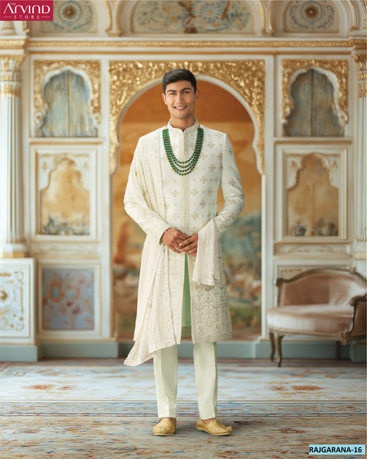 Ivory Sherwani with Intricate Detailing – Rajgarana-16