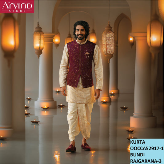 Cream Kurta with Maroon Bundi – Rajgarana-3