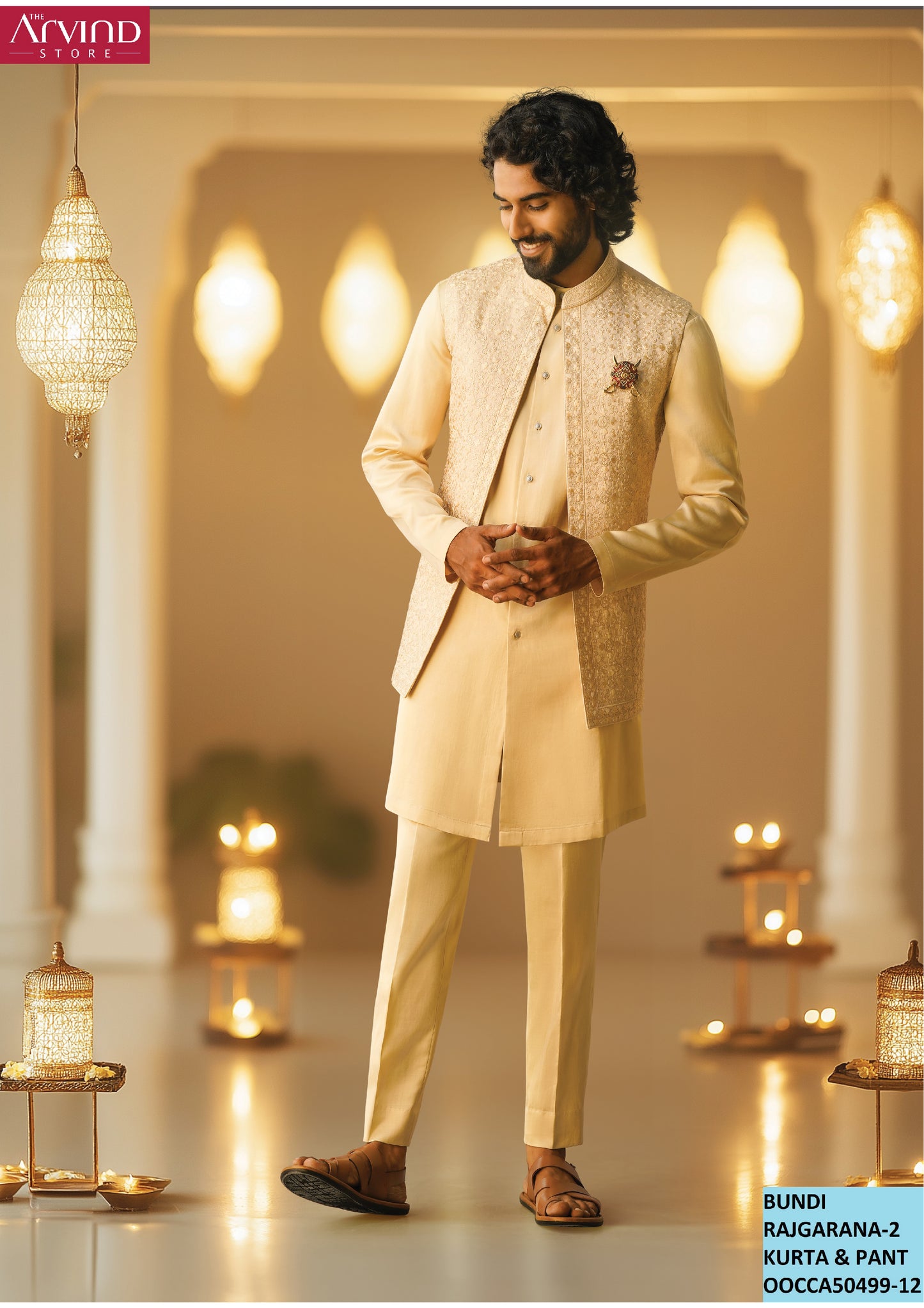 Cream Kurta Set with Embroidered Bundi – Rajgarana-2