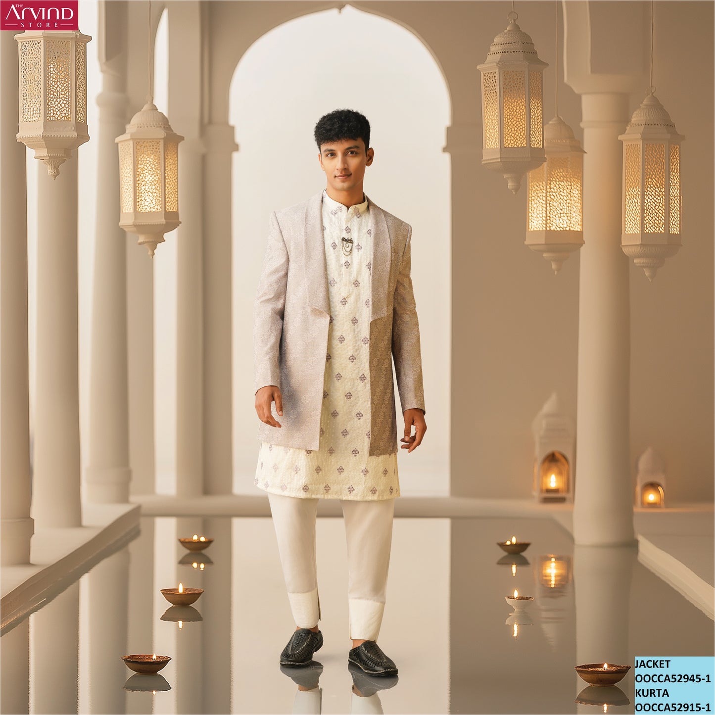 Ivory Kurta Set with Long Jacket – Contemporary Festive Look