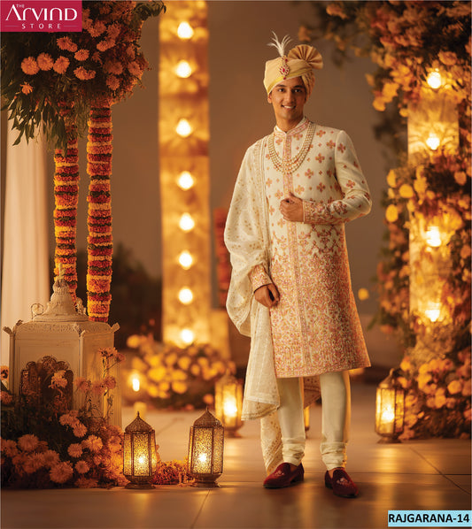 Ivory Embroidered Sherwani with Golden Accents – Rajgarana-14