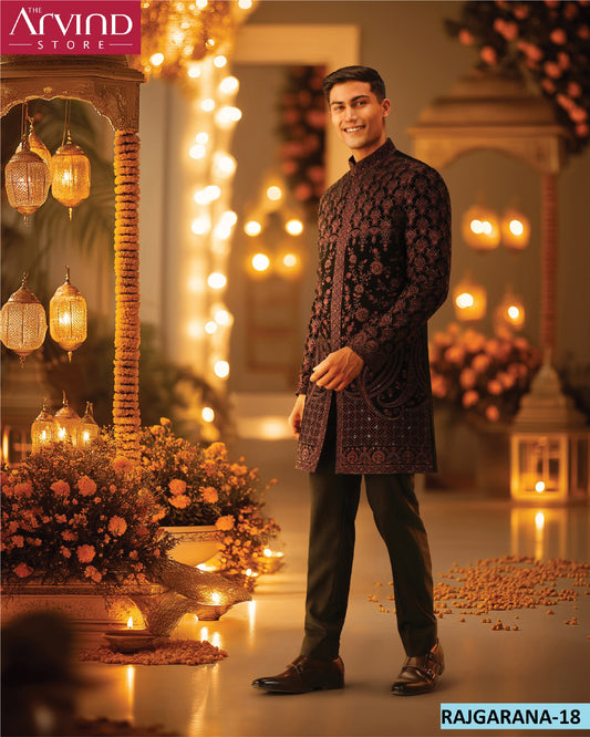 Velvet Embroidered Black Sherwani – Rajgarana-18