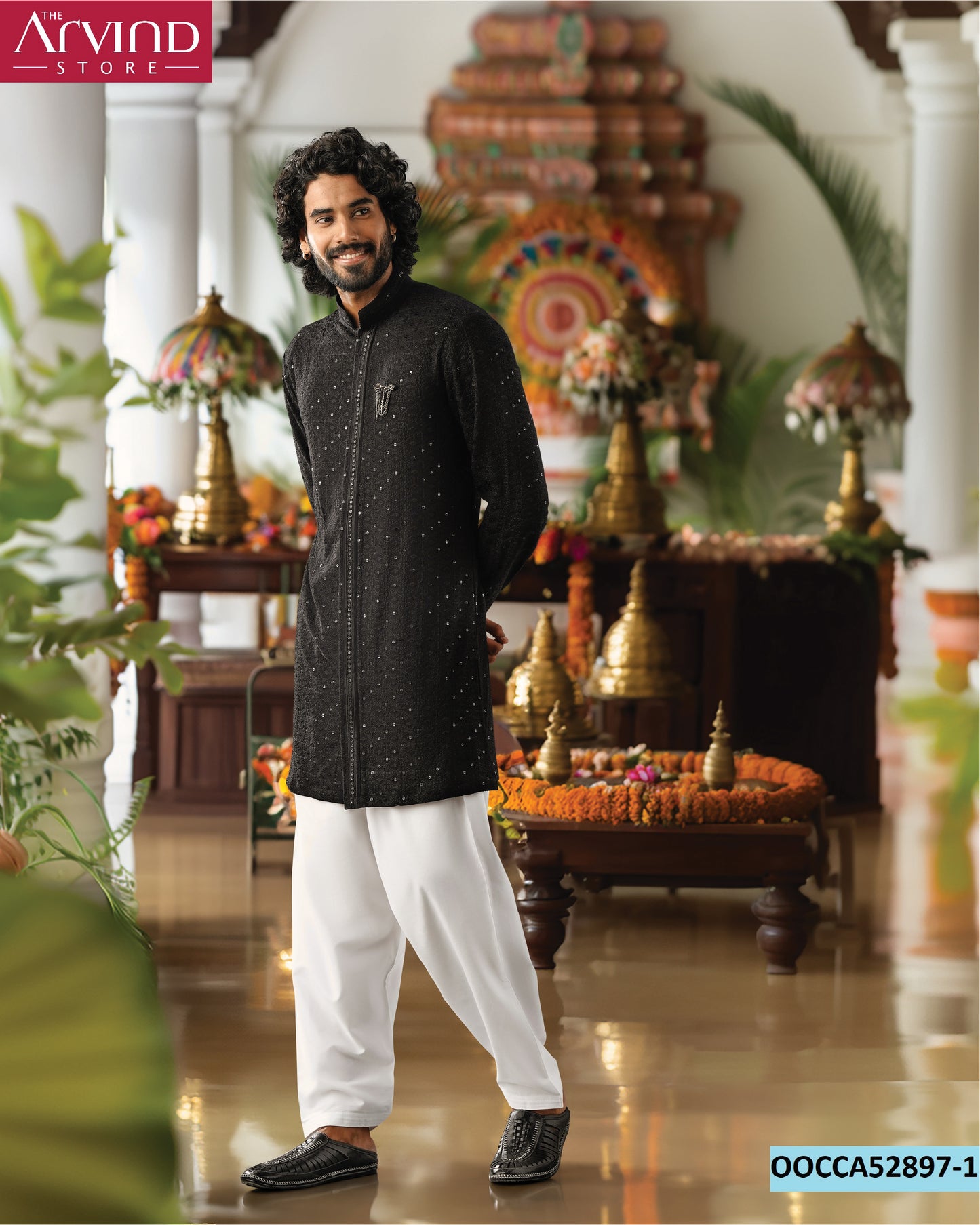 Black Pathani Kurta with White Dhoti Pants – Traditional Fusion Look