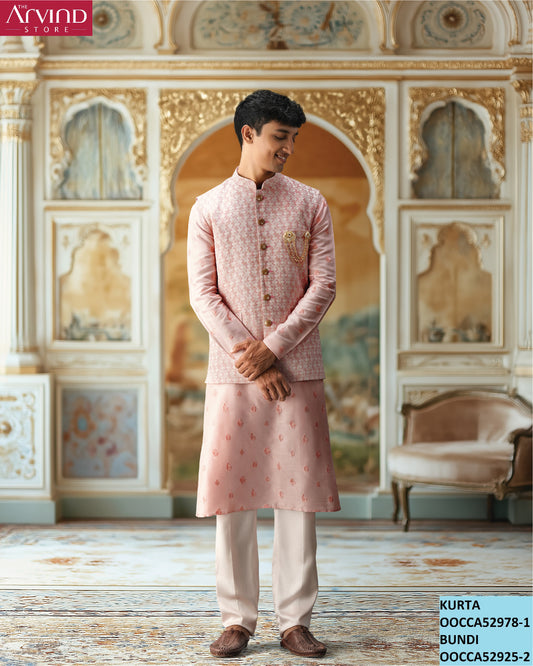 Blush Pink Kurta Set with Embroidered Bundi – Elegant and Traditional