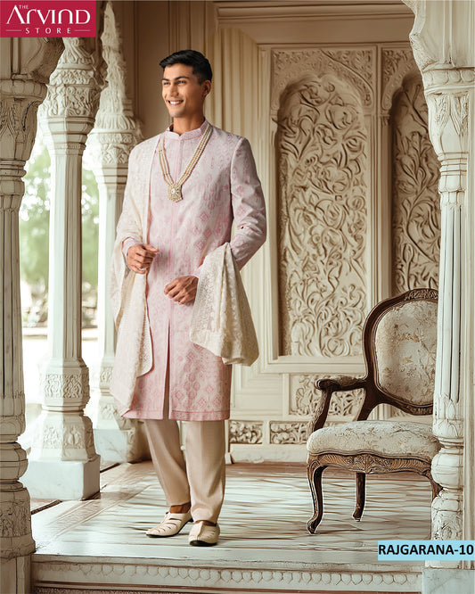 Royal Pink Embroidered Sherwani Set with Churidar – Rajgarana-10